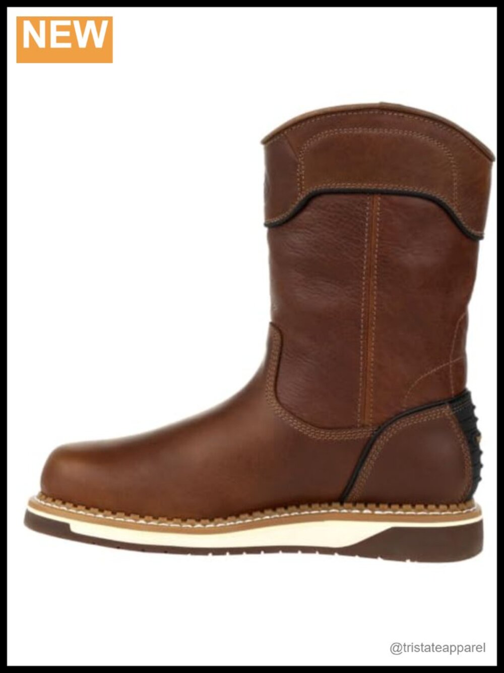 Waterproof Pull On Wedge Work Boots Full Grain Leather Round Toe